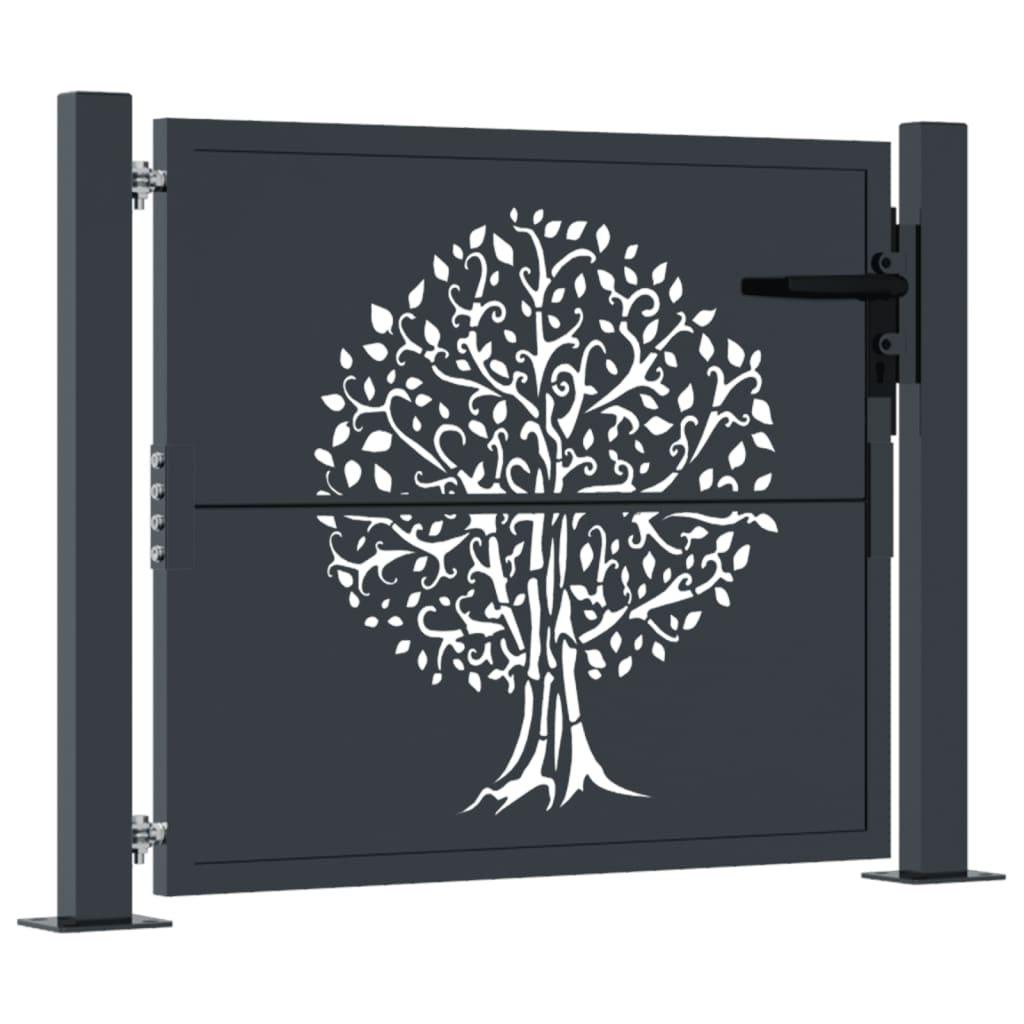 vidaXL Puerta de jardín acero gris antracita diseño árbol 105x105 cm Ofertas especiales