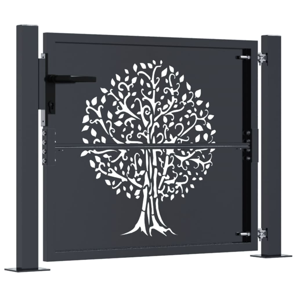 vidaXL Puerta de jardín acero gris antracita diseño árbol 105x105 cm Ofertas especiales