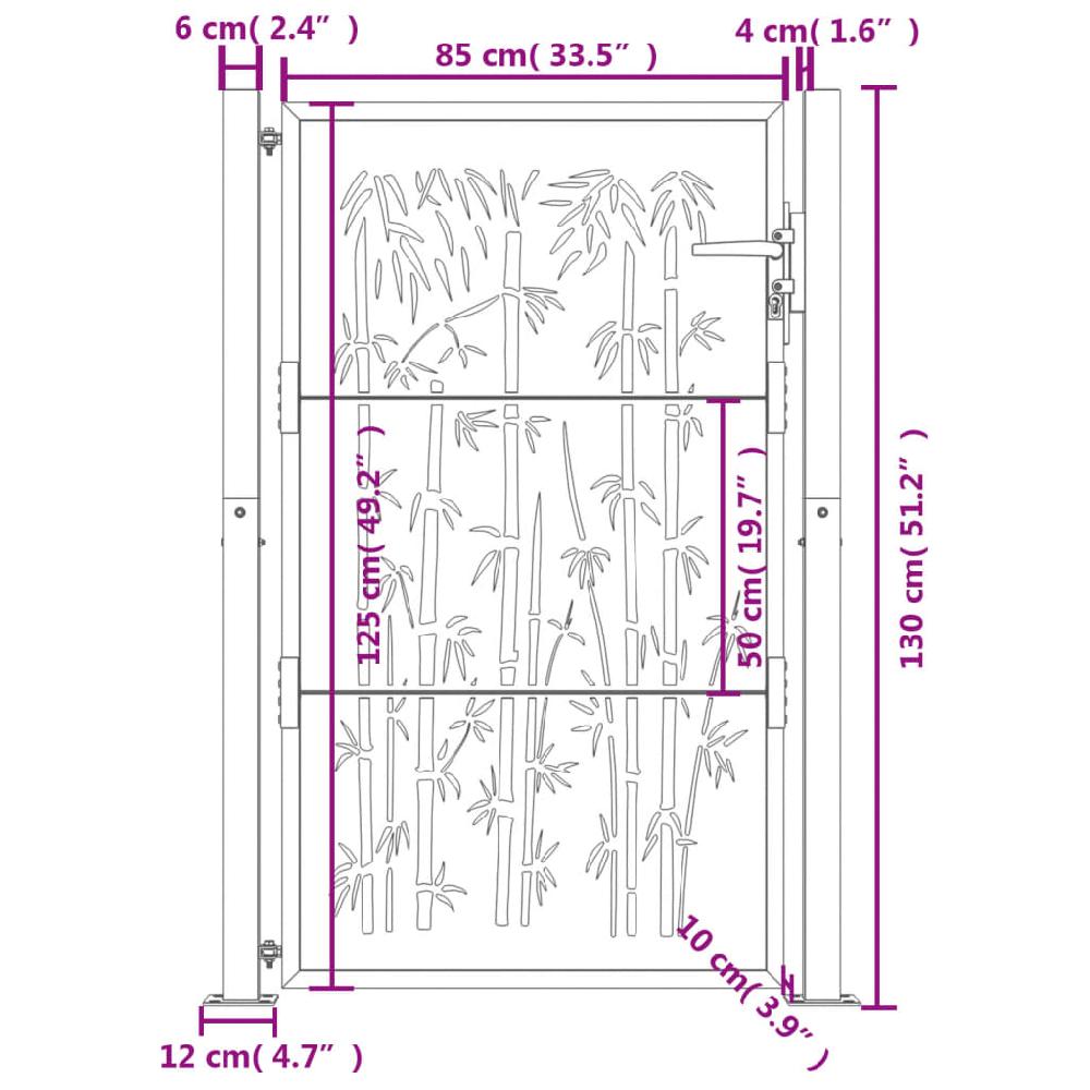 Puerta de jardín de bambú antracita 105x130 cm diseño de acero vidaXL Grandes ahorros