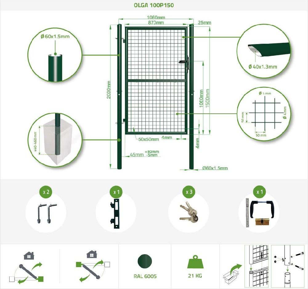 Puerta de valla 1m OLGA 100P150 Verde Venta caliente