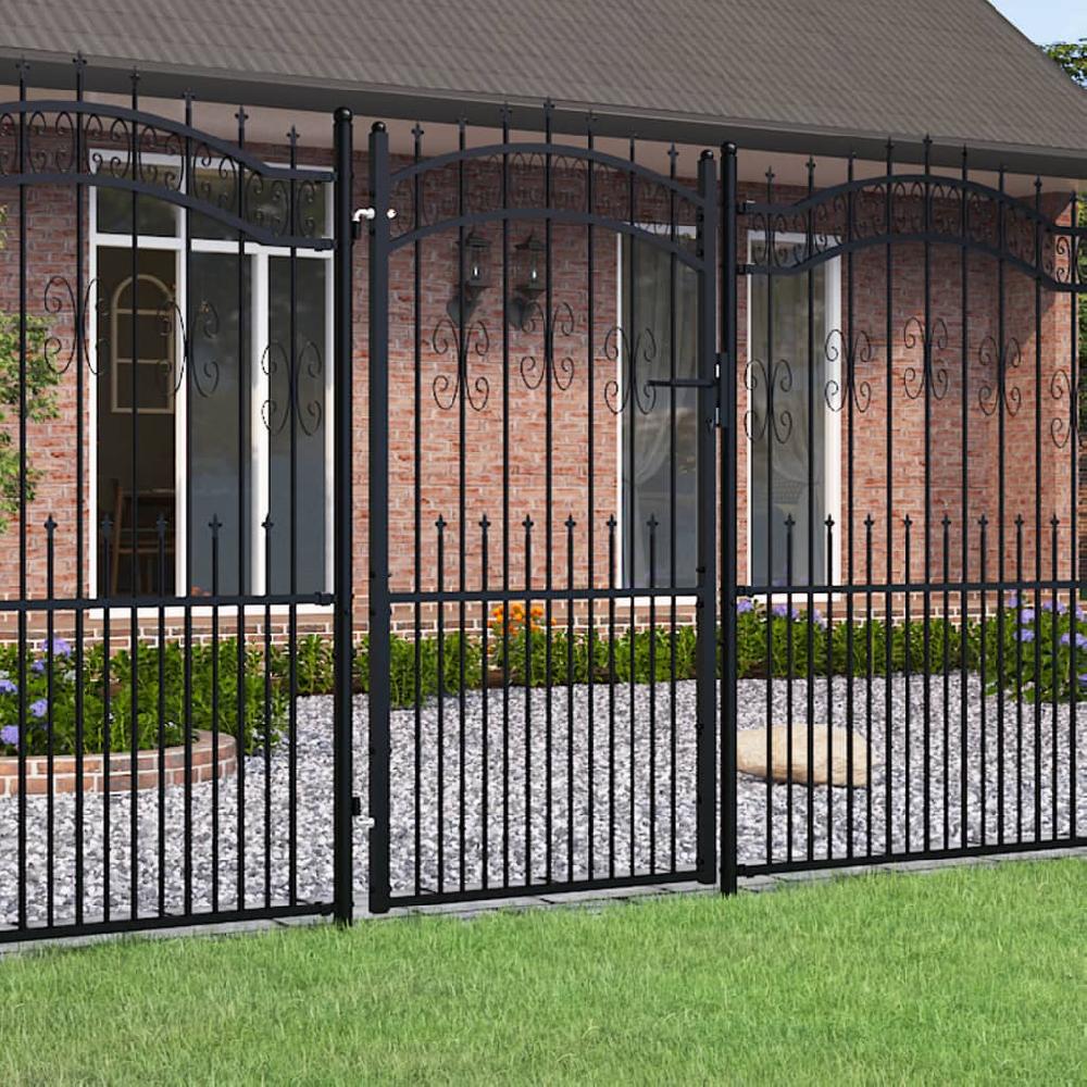 Maison Exclusive - Puerta de valla punta lanza acero recubierto negro 103x225cm