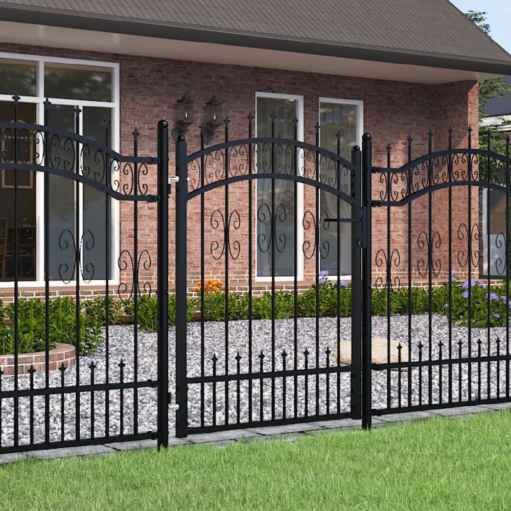 Maison Exclusive - Puerta de valla punta lanza acero recubierto negro 103x175cm