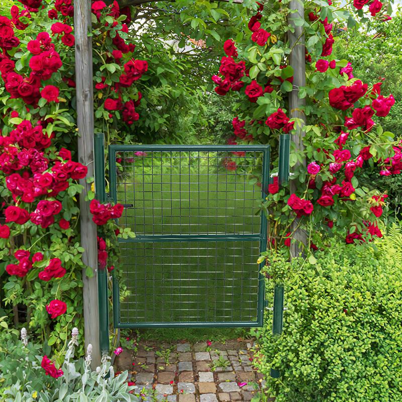 Puerta de jardín 125 x 100 cm con bloqueo de malla de metal - verde Tienda
