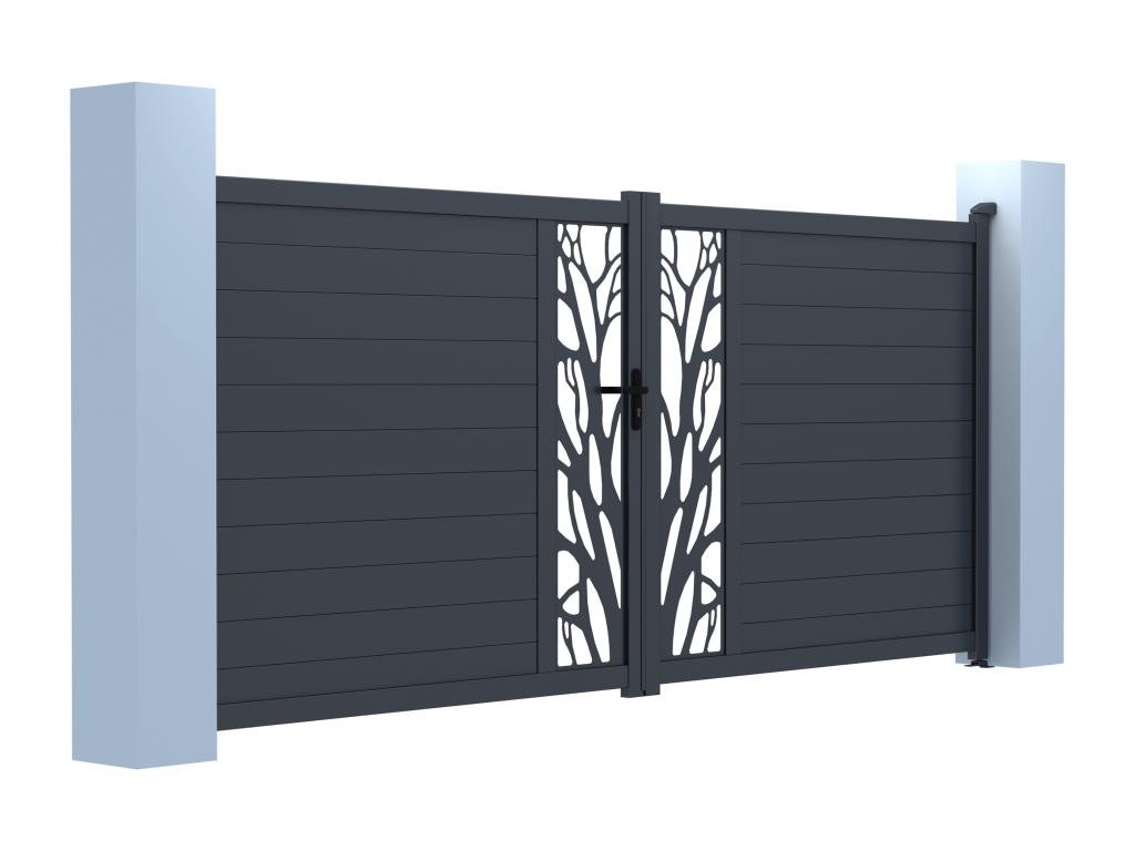 Puerta corredera eléctrica de aluminio semi transparente con motivos Ancho 400 x Alt. 179 cm antracita LABRIT II Últimos 2 días