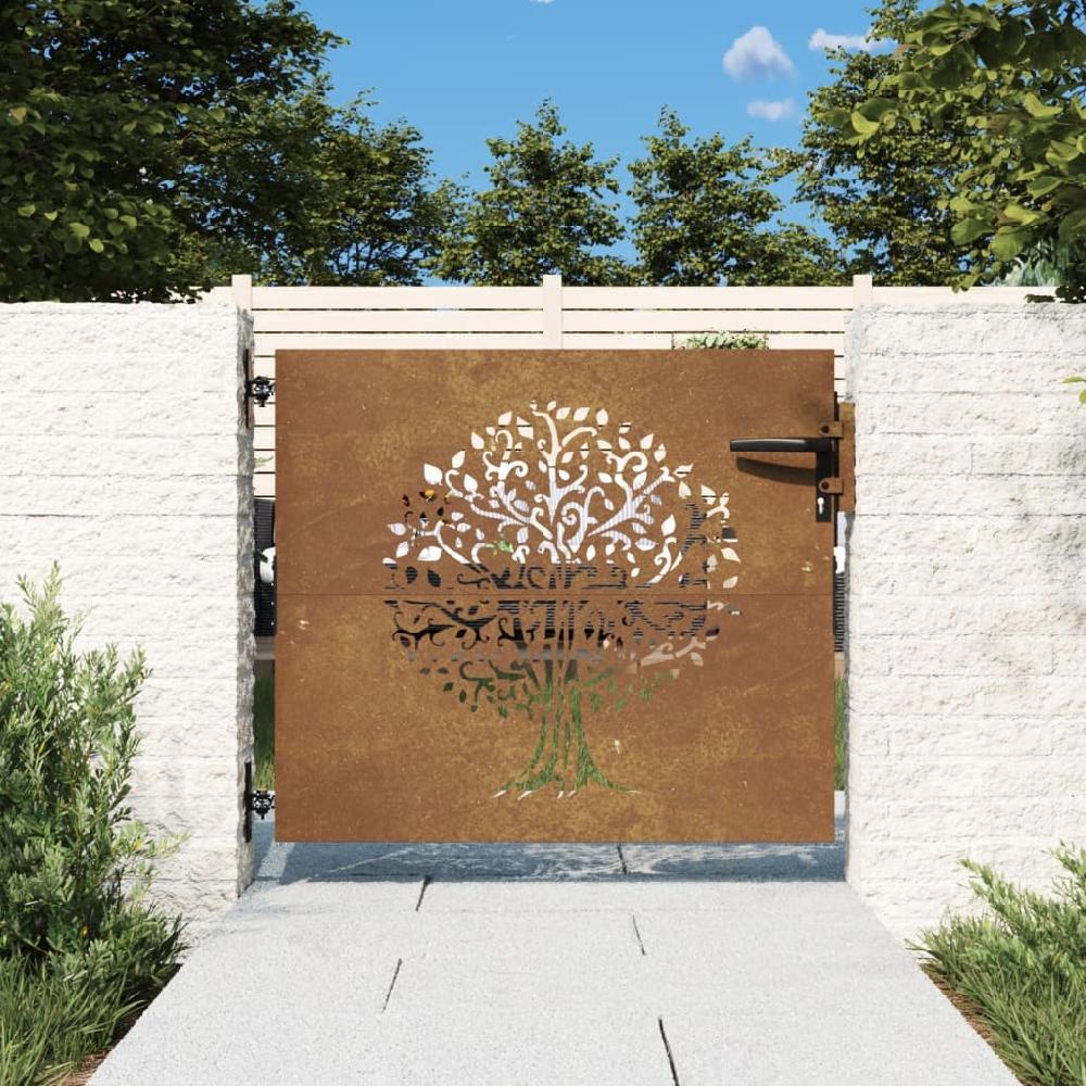 Puerta de jardín | Puerta de valla | Cancela de valla acero corten diseño árbol 85x100 cm CFW45639 Solo queda un día