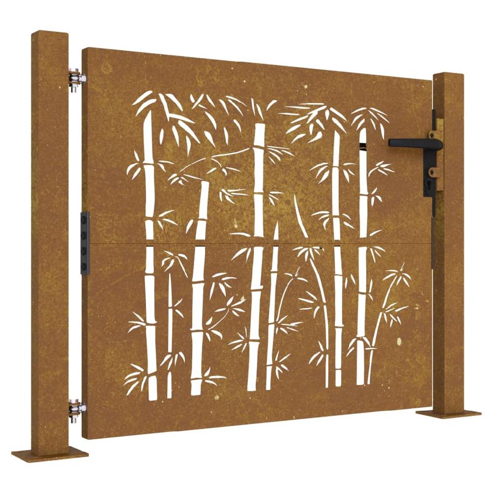 Puerta de jardín | Puerta para valla acero corten diseño bambú 105x80 cm CFW38942
