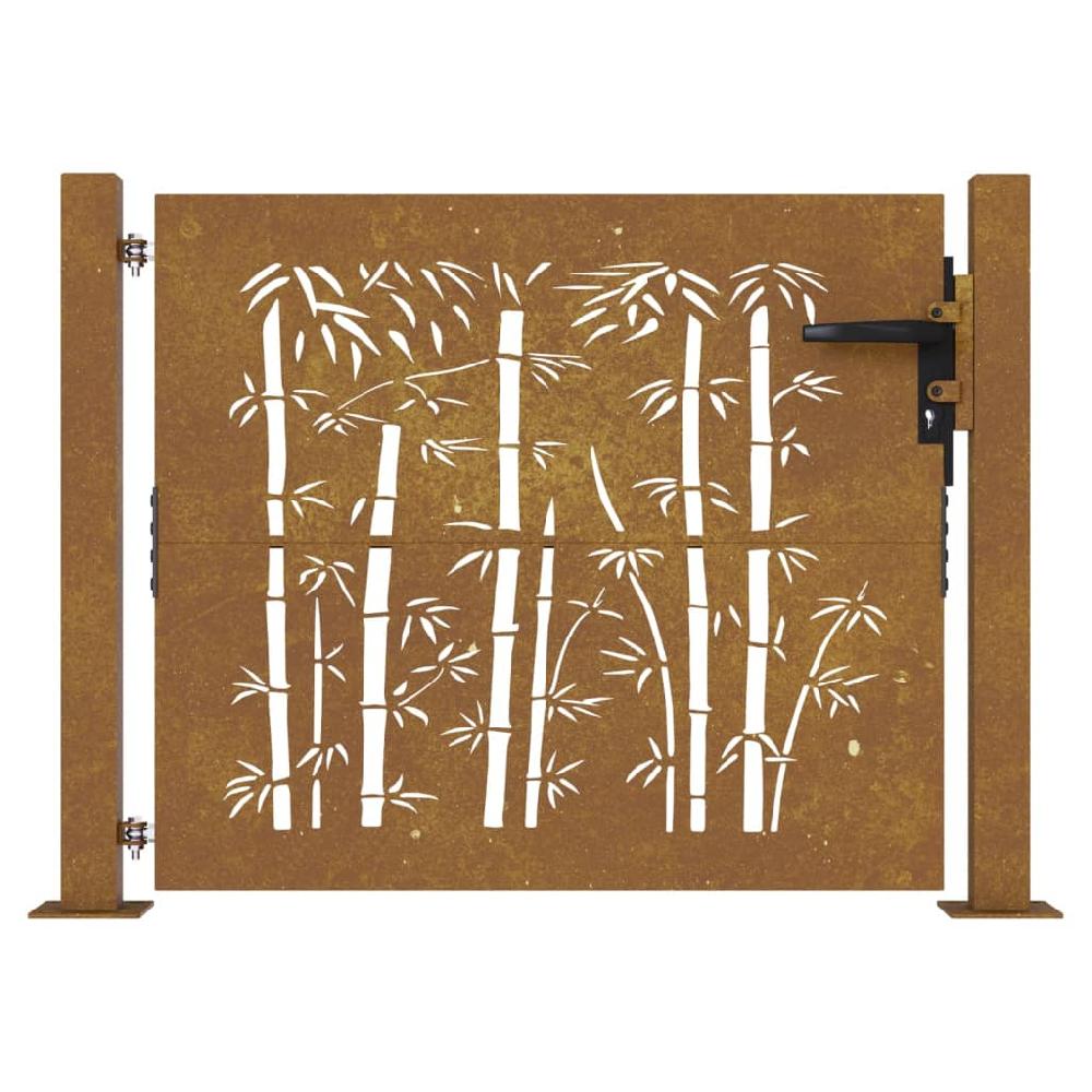 Puerta de jardín | Puerta para valla acero corten diseño bambú 105x80 cm CFW38942 Descuentos del mes