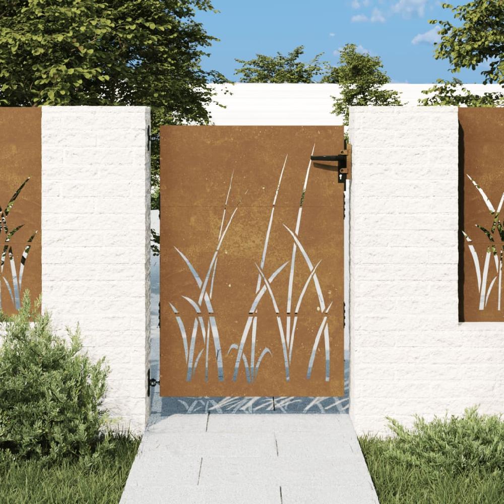 Puerta de jardín 85x125 cm acero corten diseño césped