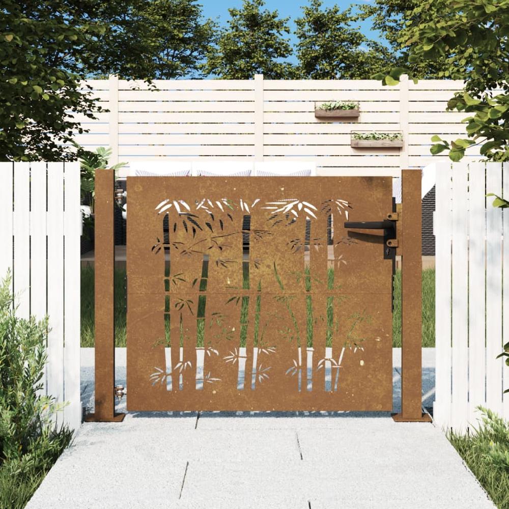 Puerta de jardín 105x105 cm acero corten diseño bambú