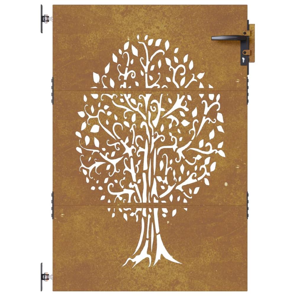 Puerta de jardín 85x150 cm acero corten diseño árbol Promoción trimestral