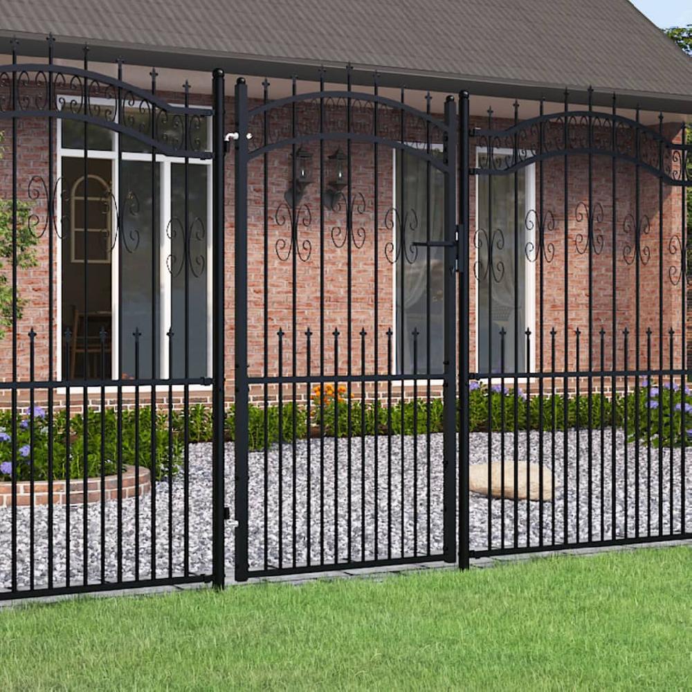Puerta y lanza superior Negro 103x225 cm Acero con recubrimiento en polvo
