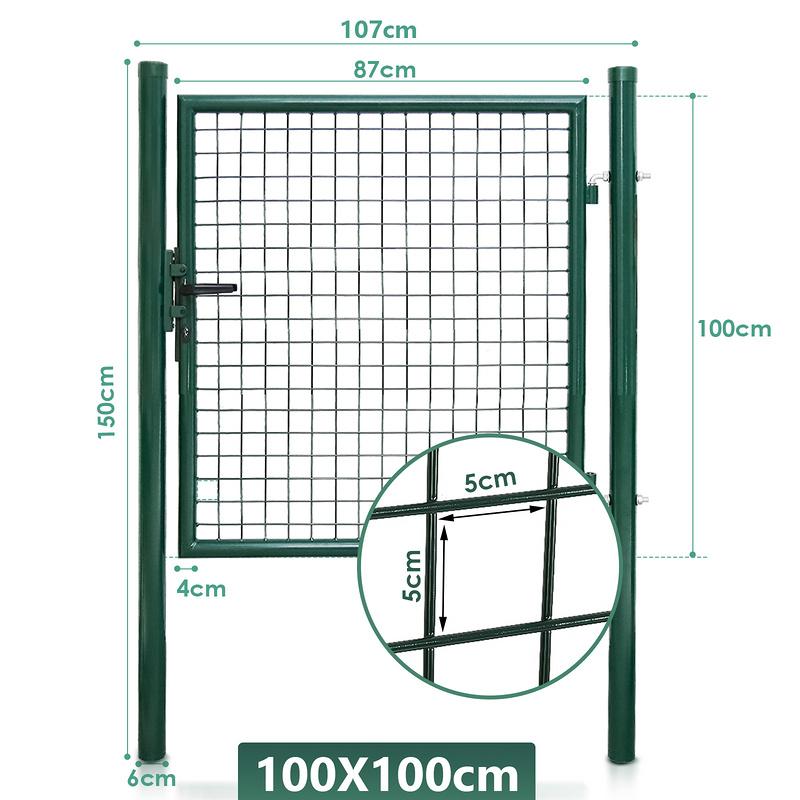 Verja de jardín con cerradura y manilla Verja peatonal incorporada de acero galvanizado con recubrimiento en polvo Poste redondo verde 100x100cm Envío internacional gratuito