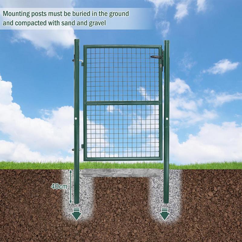 Verja de jardín con cerradura y manilla Verja peatonal incorporada de acero galvanizado con recubrimiento en polvo Poste redondo verde 100x100cm Envío internacional gratuito