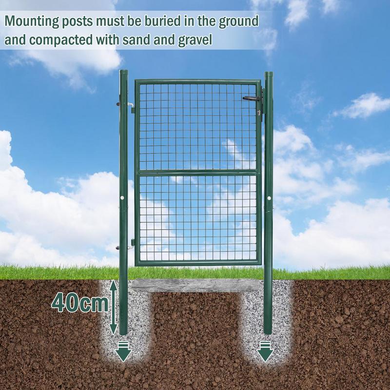 Verja de jardín Verja peatonal con cerradura y manilla de acero galvanizado con recubrimiento en polvo Poste redondo verde 150x100cm Limitado a 3 días