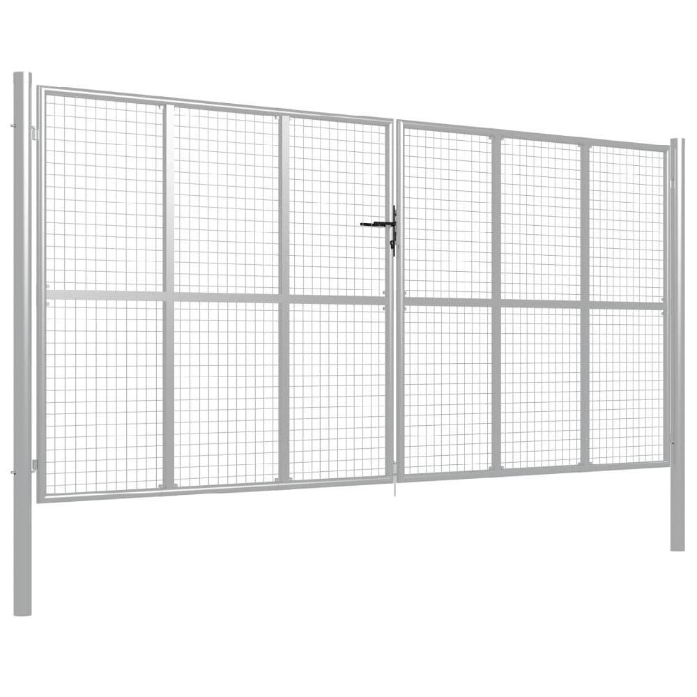 vidaXL Puerta de jardín de acero galvanizado plateado 415x250 cm Ahorra y exporta