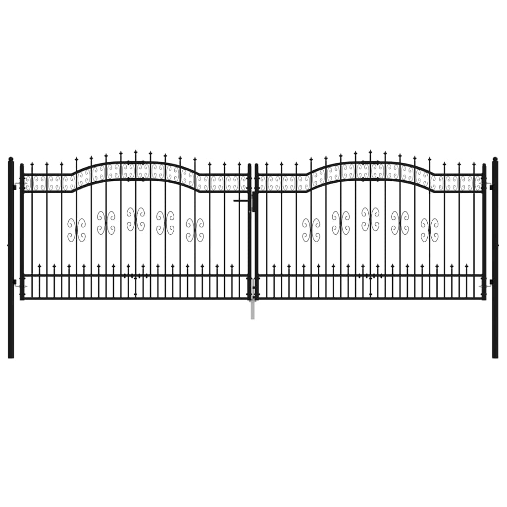 vidaXL Puerta de valla punta lanza acero recubierto negro 406x173 cm En oferta
