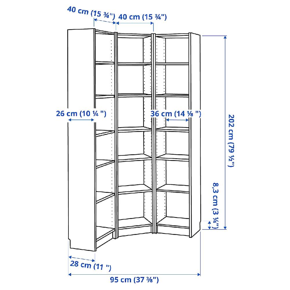 IKEA BILLY Combinación librería módulo esquina blanco 95/95x28x202 cm Precio de fábrica