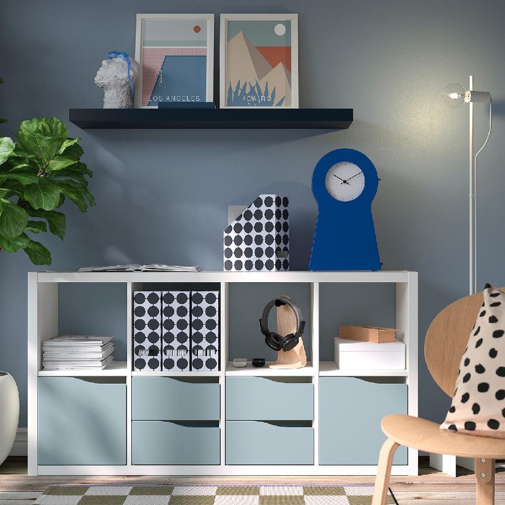 IKEA KALLAX Estantería con 2 puertas/4 cajones blanco/azul grisáceo claro con forma ondulada 147x77 cm Tienda