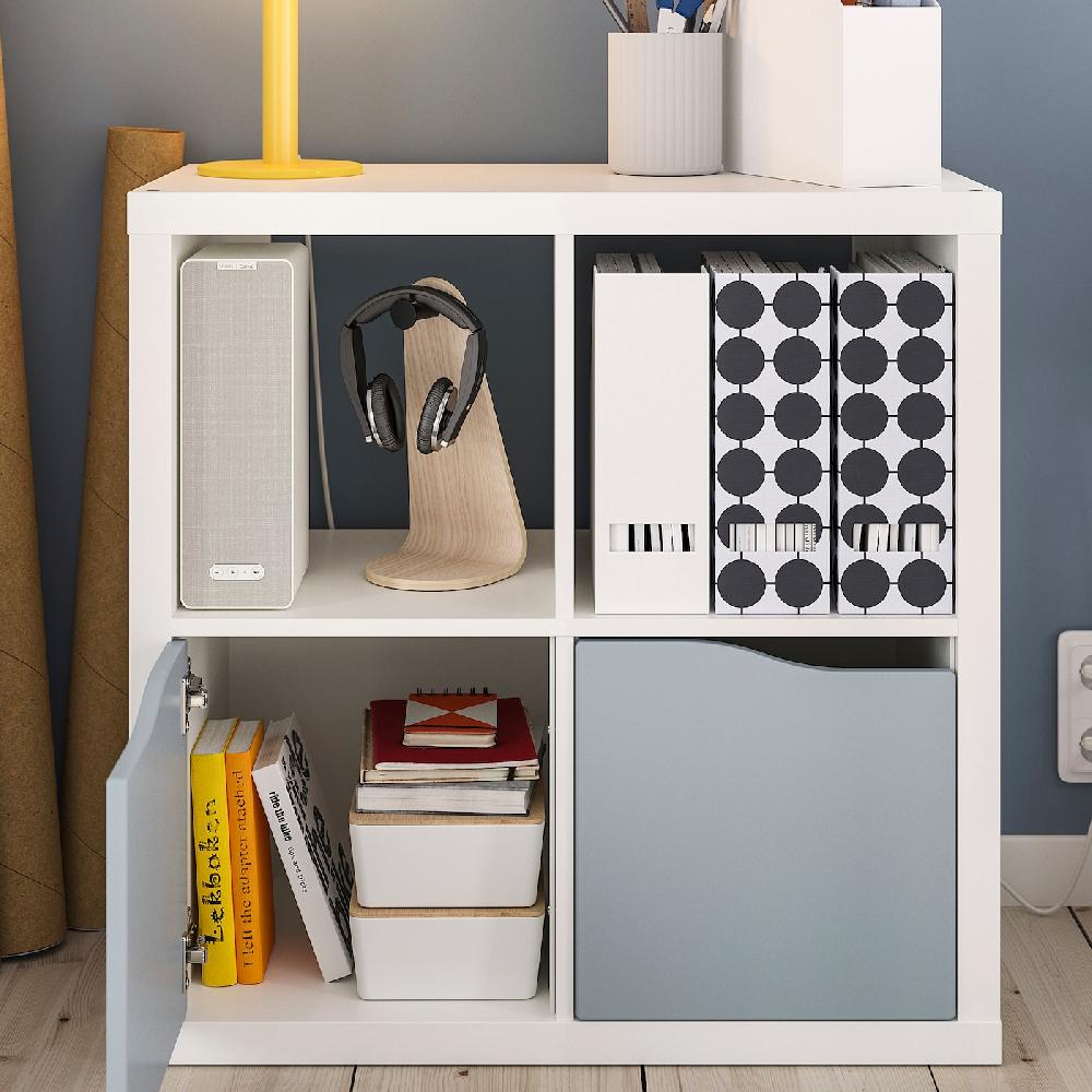 IKEA KALLAX Estantería con 2 puertas blanco/azul grisáceo claro con forma ondulada 77x77 cm Ahorra y exporta