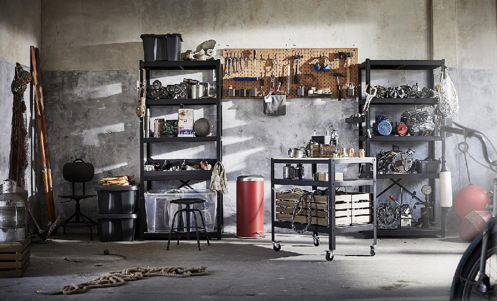 IKEA BROR Carrito negro/contrachapado de pino 85x55 cm Outlet