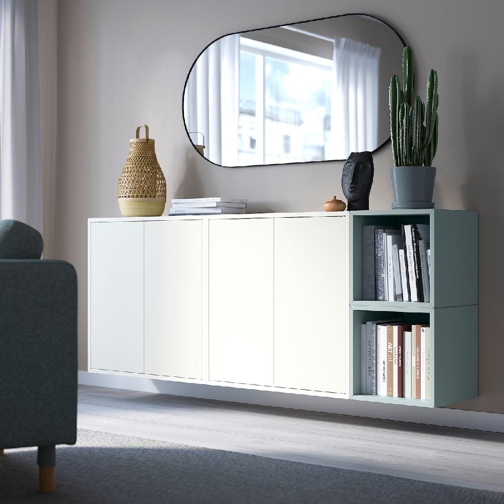 IKEA EKET Mueble de almacenaje con riel blanco/azul grisáceo claro 175x35x70 cm Oferta especial de fábrica