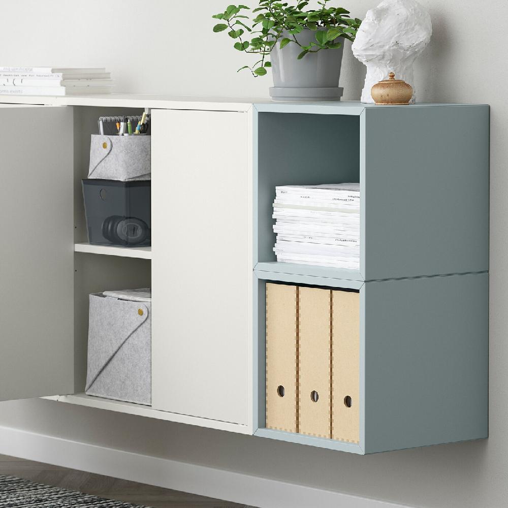 IKEA EKET Mueble de almacenaje con riel blanco/azul grisáceo claro 175x35x70 cm Oferta especial de fábrica