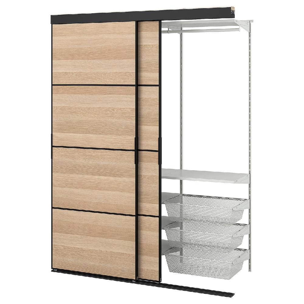IKEA SKYTTA / BOAXEL Armario con puerta corredera negro ambos lados/Mehamn efecto roble tinte blanco 152x65x205 cm