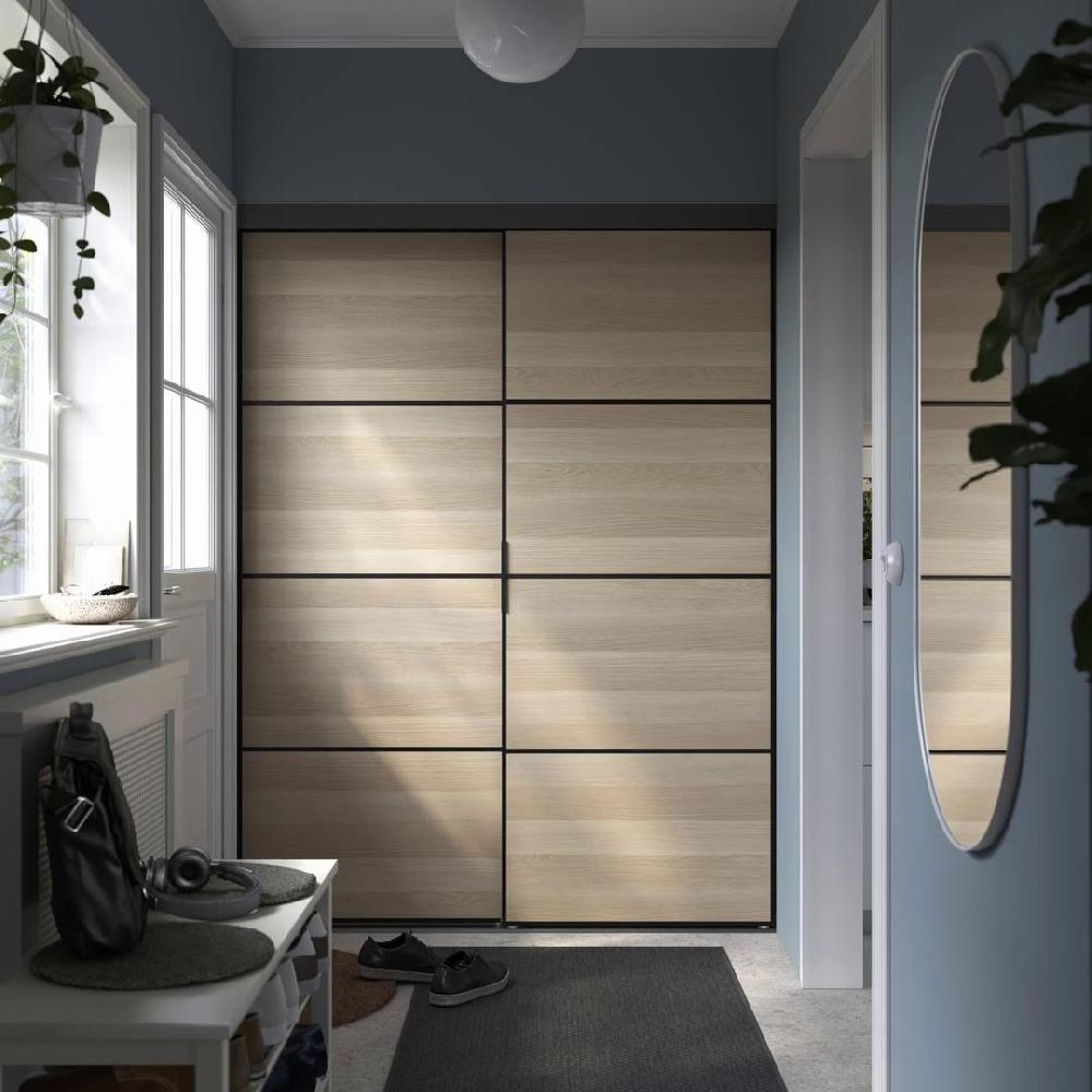 IKEA SKYTTA / BOAXEL Armario con puerta corredera negro ambos lados/Mehamn efecto roble tinte blanco 152x65x205 cm Oferta exclusiva