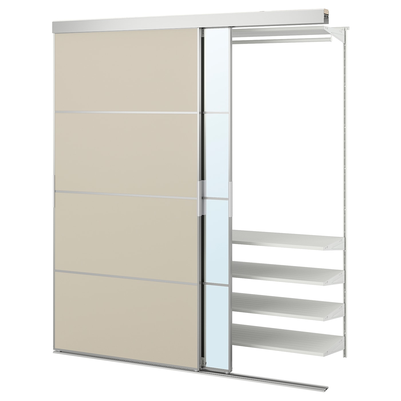 IKEA SKYTTA / BOAXEL Armario con puerta corredera aluminio Mehamn/Auli/beige grisáceo espejo 177x65x205 cm