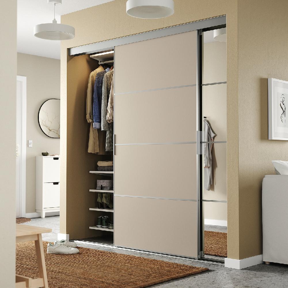 IKEA SKYTTA / BOAXEL Armario con puerta corredera aluminio Mehamn/Auli/beige grisáceo espejo 177x65x205 cm Ofertas de temporada