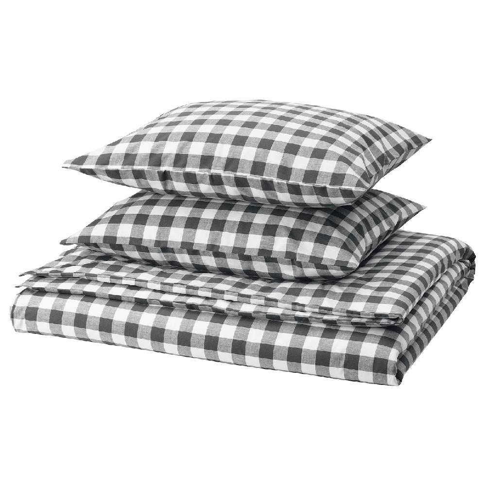 IKEA EKTANDVINGE Funda nórdica y 2 fundas almohada antracita blanco/a cuadros 240x220/50x60 cm