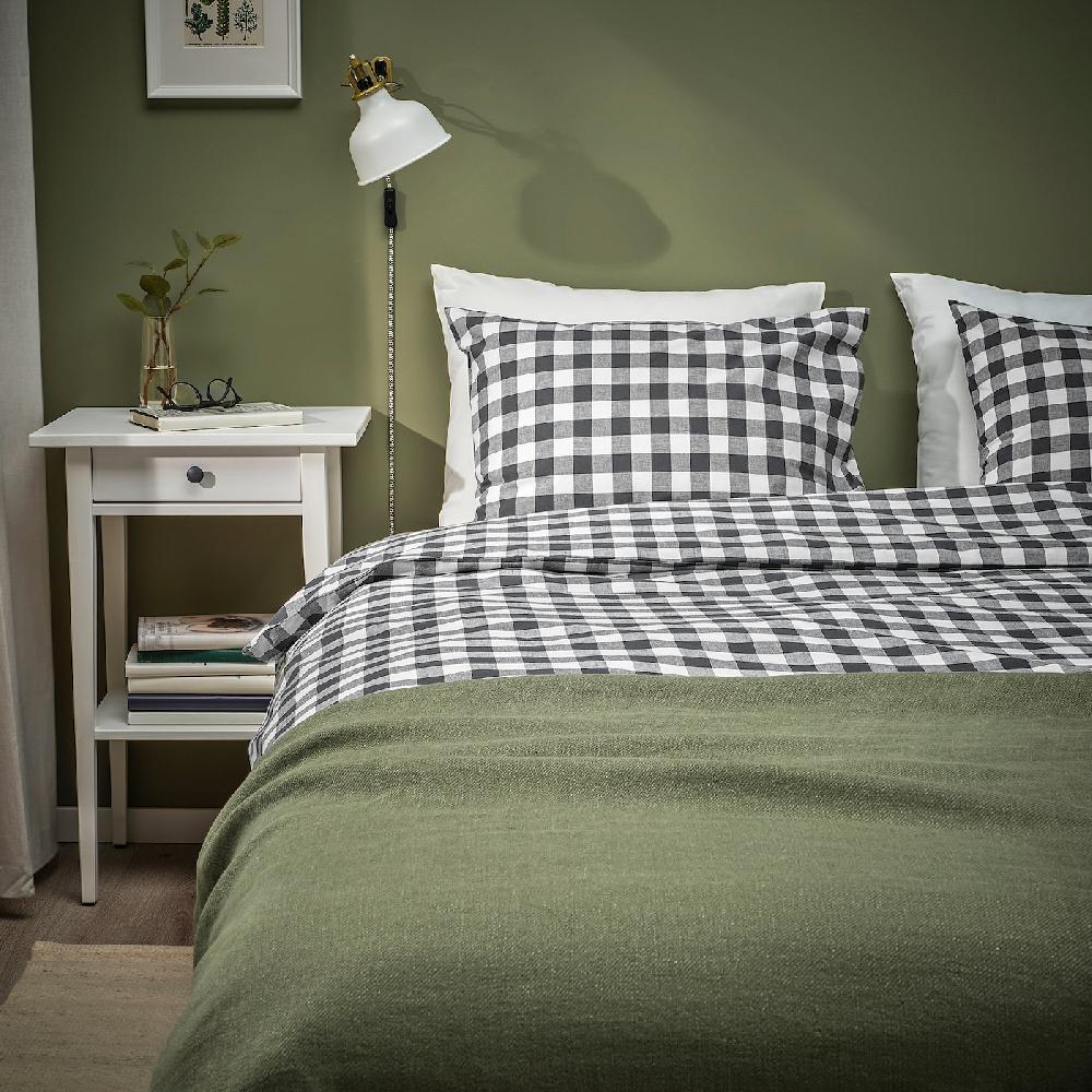 IKEA EKTANDVINGE Funda nórdica y 2 fundas almohada antracita blanco/a cuadros 240x220/50x60 cm Outlet