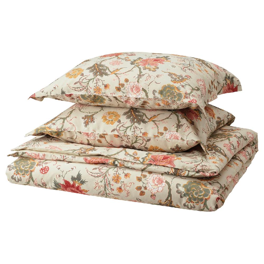 IKEA NÄSSELKLOCKA Funda nórdica y 2 fundas almohada beige grisáceo/multicolor 240x220/50x60 cm