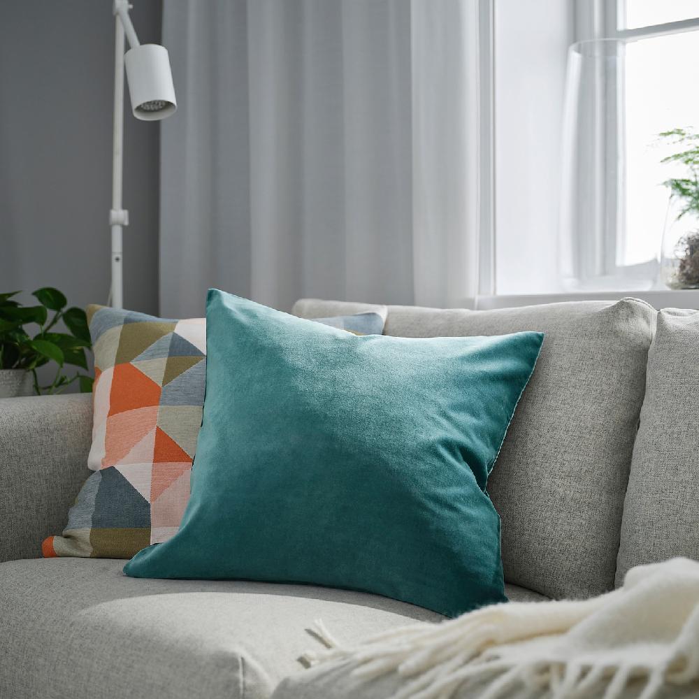IKEA SANELA Funda de cojín gris oscuro turquesa 50x50 cm Rebajas baratas