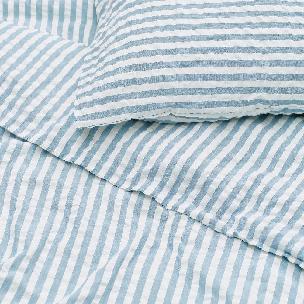 IKEA SMÅNUNNEÖRT Funda nórdica y 2 fundas almohada azul grisáceo oscuro blanco/rayas 240x220/50x60 cm Rebajas de fábrica