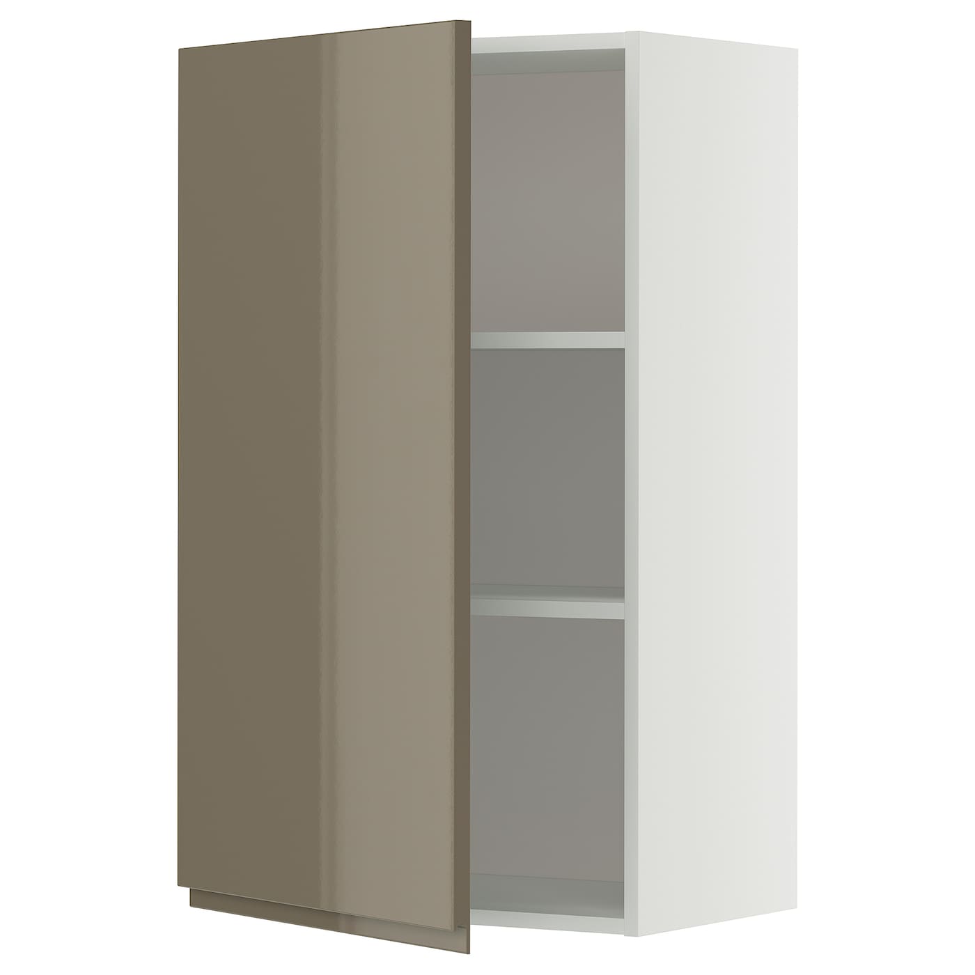 IKEA METOD Armario de pared con baldas blanco/Voxtorp marrón grisáceo oscuro alto brillo 60x100 cm