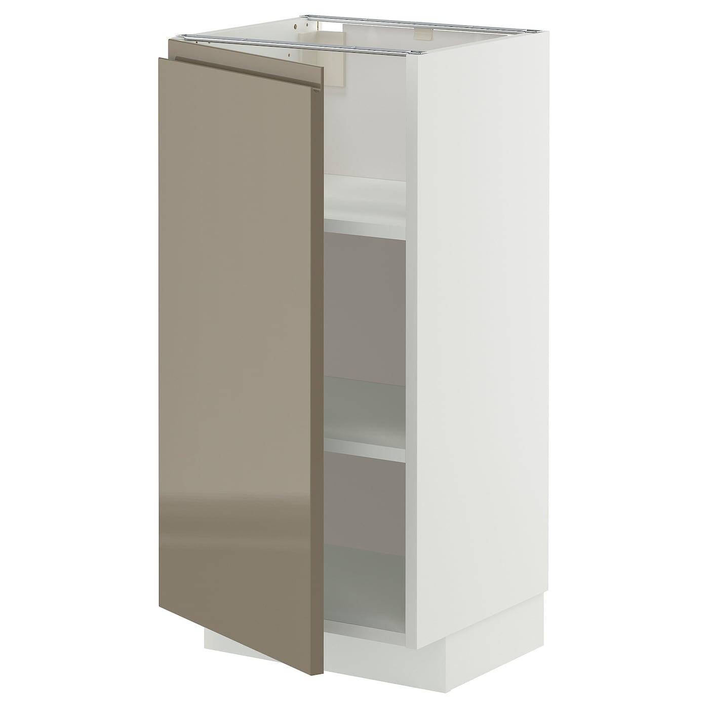 IKEA METOD Armario bajo con baldas blanco/Voxtorp marrón grisáceo oscuro alto brillo 40x37 cm