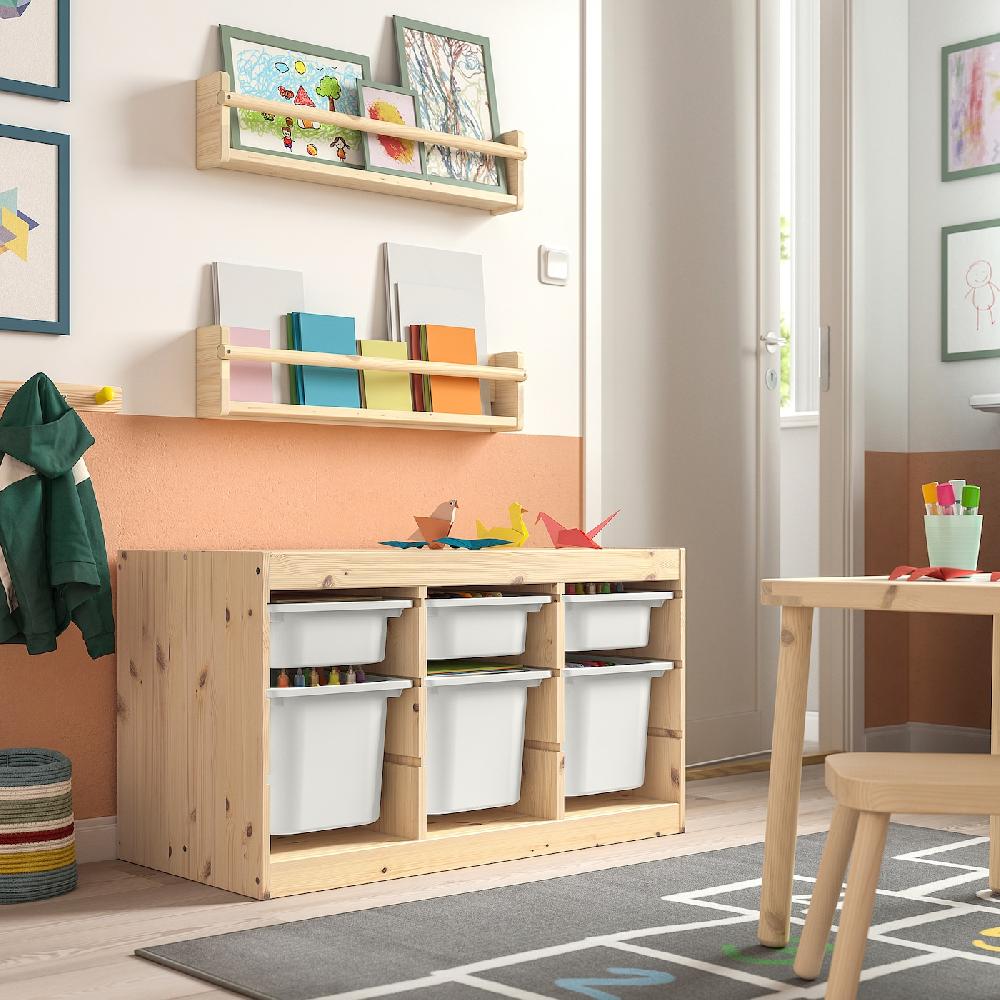 IKEA TROFAST Combinación de almacenaje con cajas pino tte claro/blanco 93x44x52 cm Liquidación