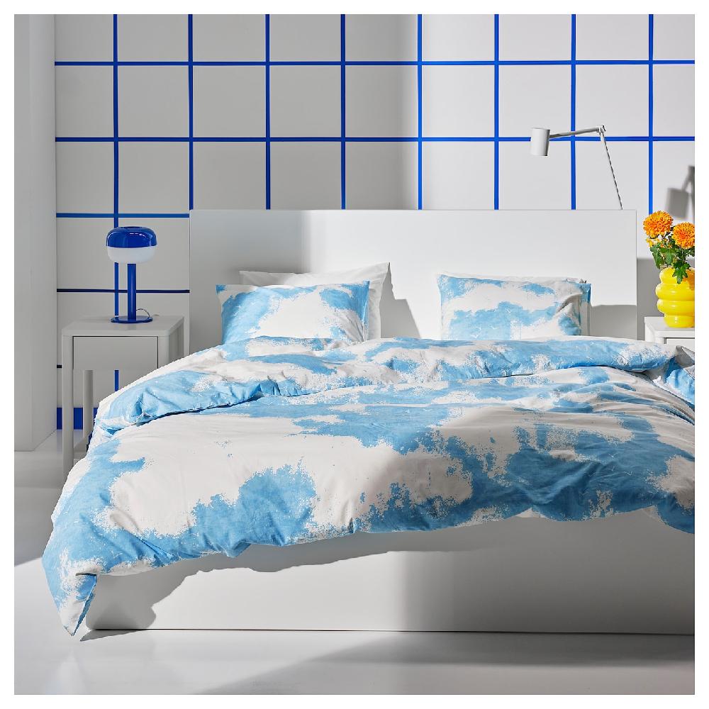 IKEA ÄNGSVITVINGE Funda nórdica y 2 fundas almohada azul/blanco 240x220/50x60 cm Promoción trimestral