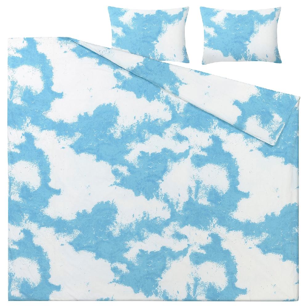IKEA ÄNGSVITVINGE Funda nórdica y 2 fundas almohada azul/blanco 240x220/50x60 cm Promoción trimestral