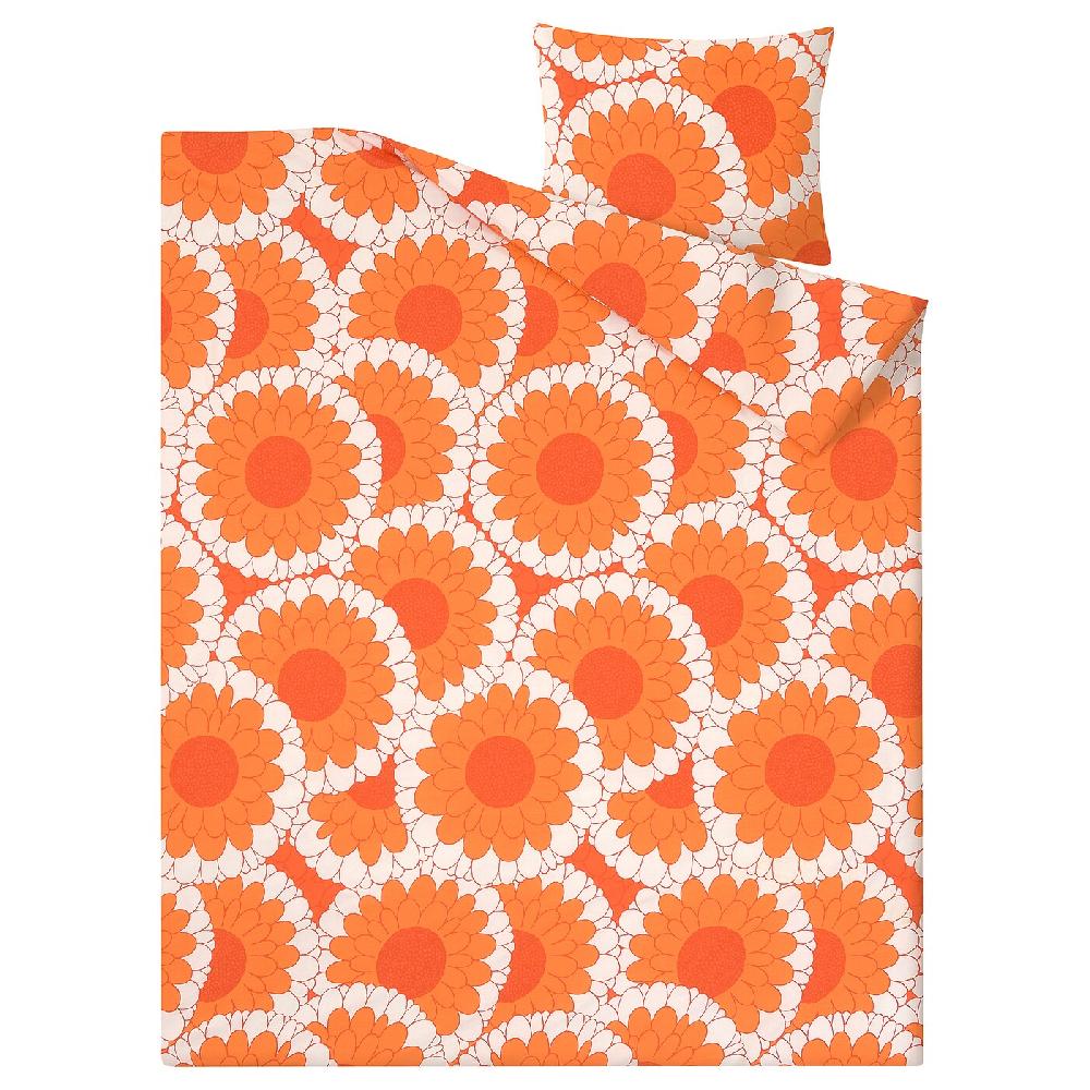 IKEA KRANSMALVA Funda nórdica con funda de almohada naranja 150x200/50x60 cm Tienda de fábrica
