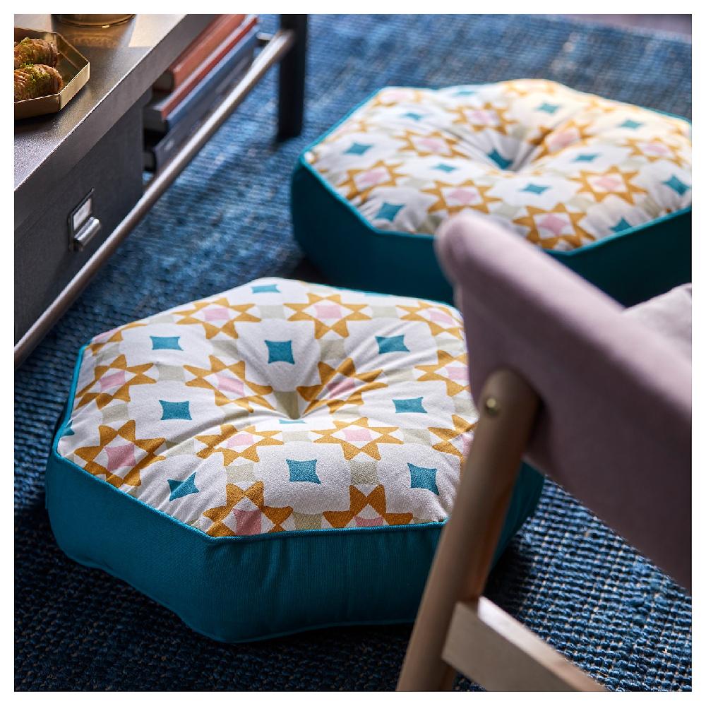 IKEA GOKVÄLLÅ Cojín suelo azul/multicolor 45x45x10 cm Última moda