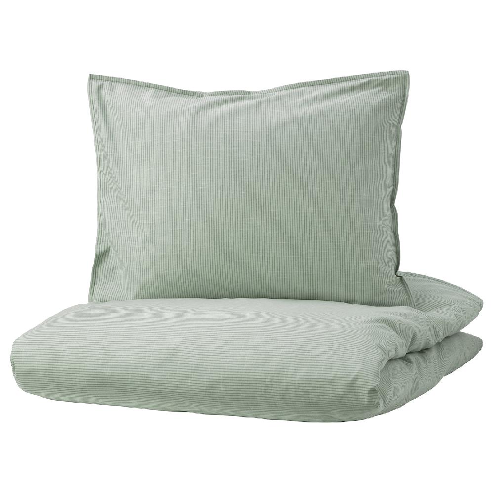IKEA BERGPALM Funda nórdica y 2 fundas almohada verde/raya 240x220/50x60 cm