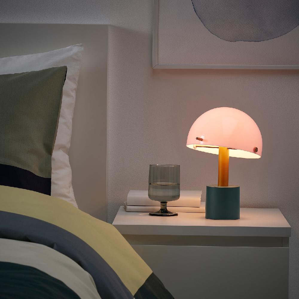 IKEA NÖDMAST Lámp LED portátl a pilas rosa claro/gris verdoso oscuro 26 cm En línea