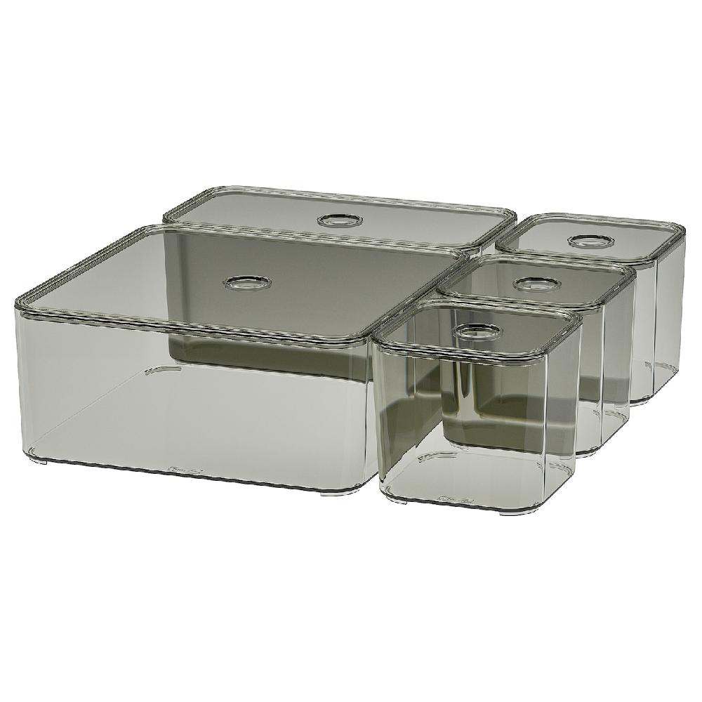 IKEA VISSLAÅN Caja con tapa juego de 5 gris