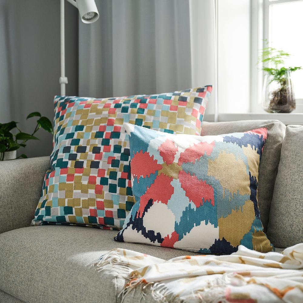 IKEA GAFFELFIBBLA Funda de cojín blanco/azul oscuro 50x50 cm Liquidación