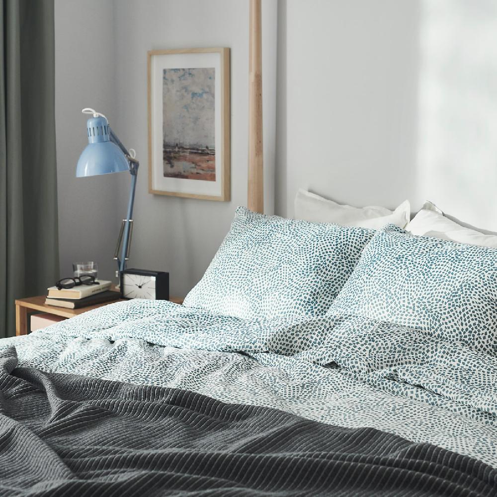 IKEA TRÄDKRASSULA Funda nórdica con funda de almohada blanco/azul 150x200/50x60 cm Últimos 2 días