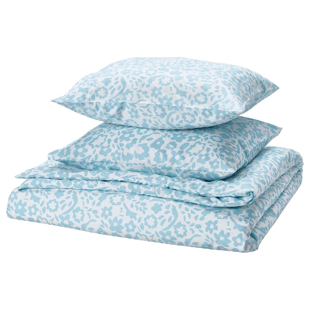 IKEA CYMBALBLOMMA Funda nórdica y 2 fundas almohada blanco/azul 240x220/50x60 cm