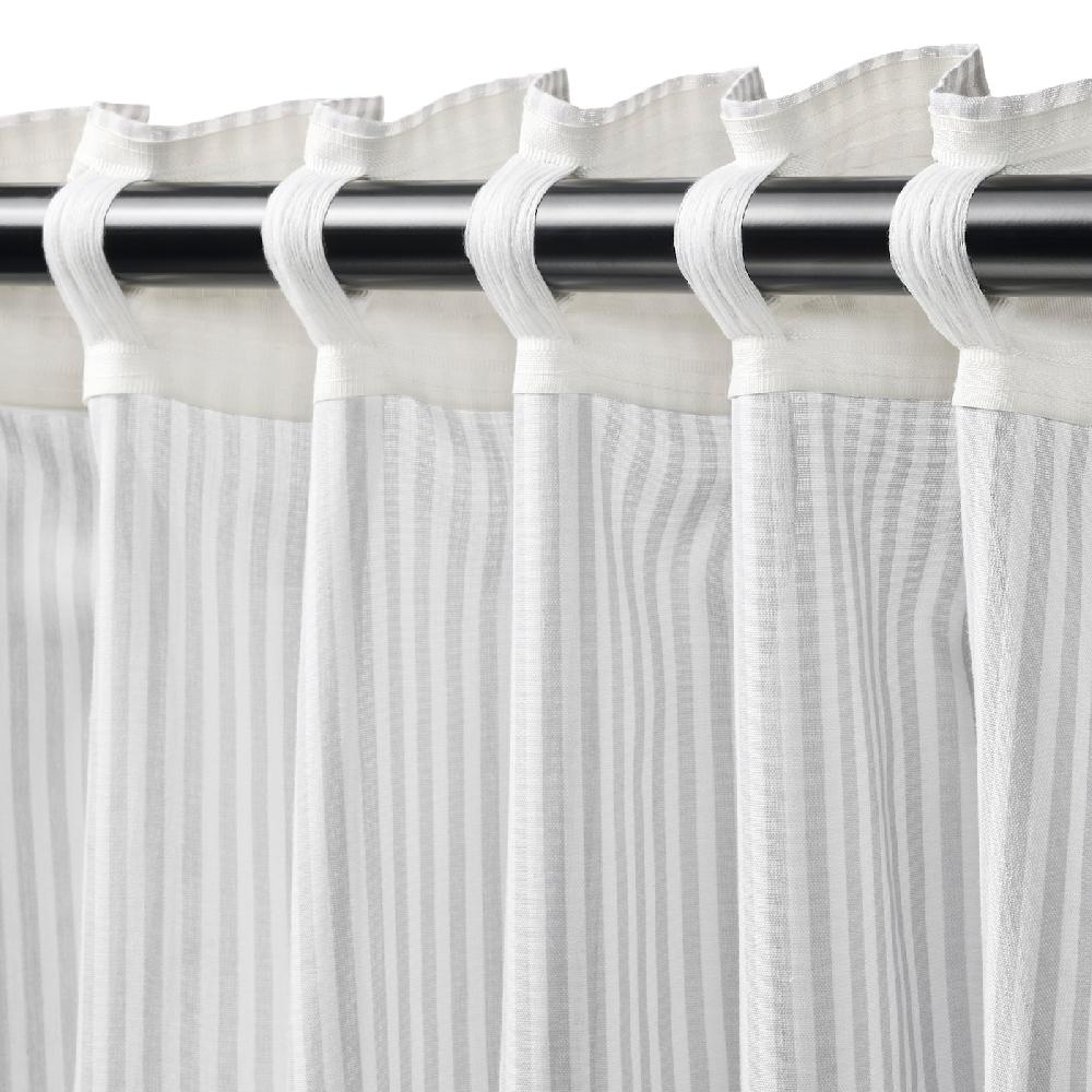 IKEA BYMOTT Cortinas pack de 2 unidades con cinta de fruncir/blanco/gris claro rayas 120x300 cm Oferta especial de fábrica