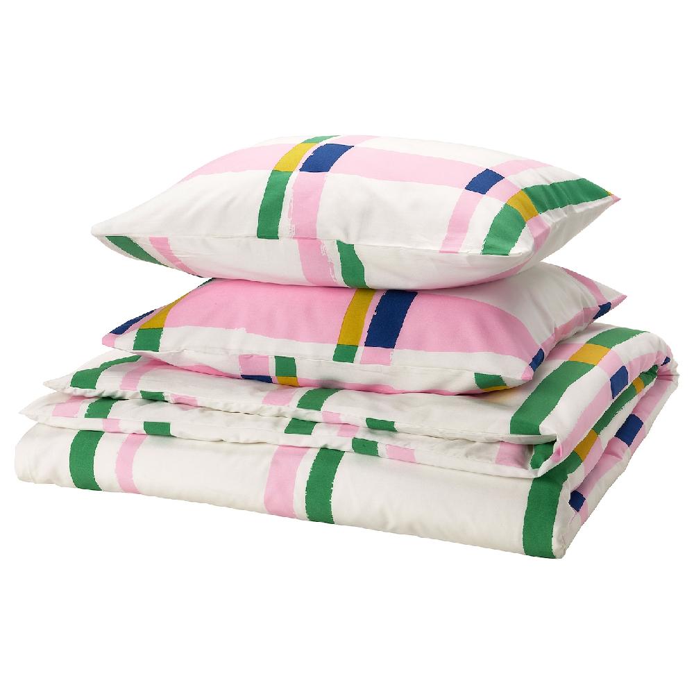 IKEA SYRABLADMAL Funda nórdica y 2 fundas almohada multicolor/a cuadros 240x220/50x60 cm
